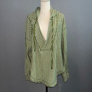 ANTHROPOLOGIE ANTHRO PILCO WHARFSIDE GREEN & WHITE STRIPE HOODIE SWEATSHIRT - L
